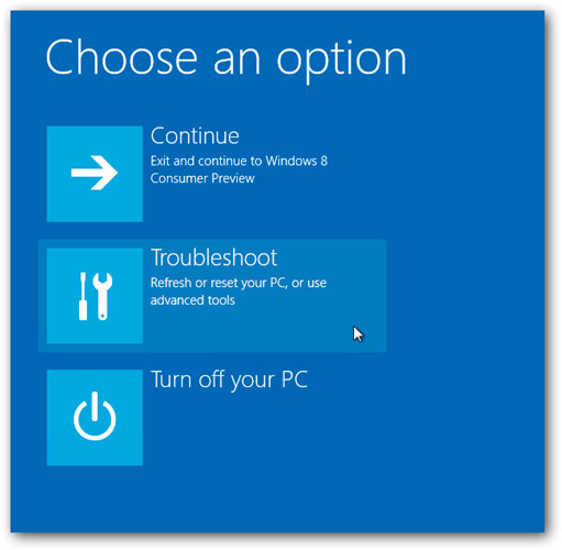Расширенные параметры - Запуск безопасного режима Windows 8
