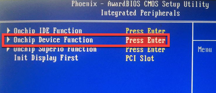 Award BIOS - Onchip Device Function
