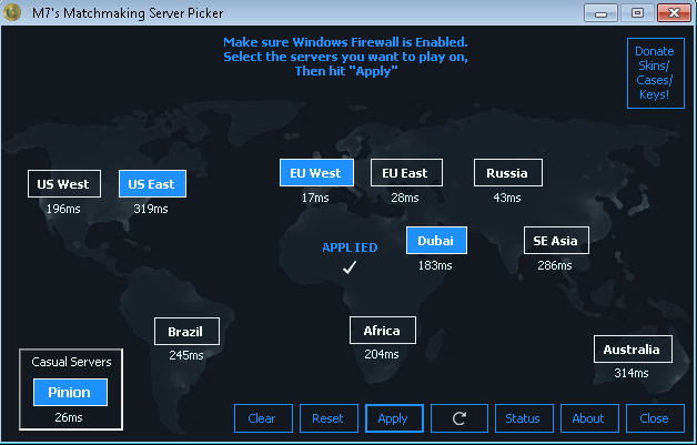Пинг до серверов в разных странах