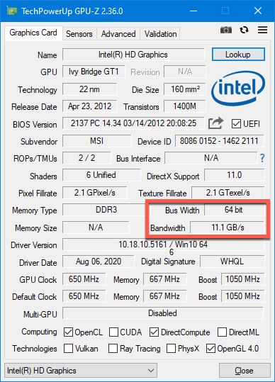 TechPowerUp GPU-Z - память в одноканальном режиме