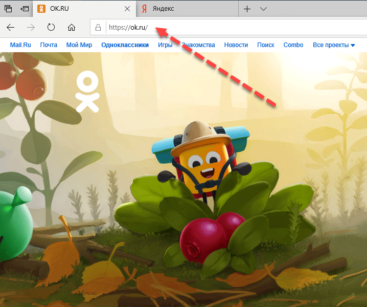 ok.ru в адресной строке браузера