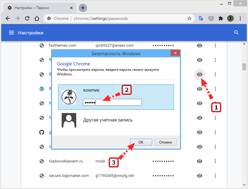 Просмотр скрытого пароля в браузере Google Chrome
